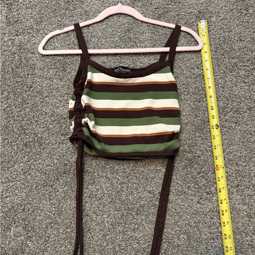 Kittenish Brown Green Cream Striped Ruched Tank